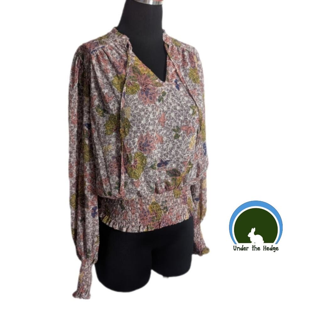 NWT Joie Pink Floral Smocked Peasant Top Size Small Boho Cottage Soft Girl